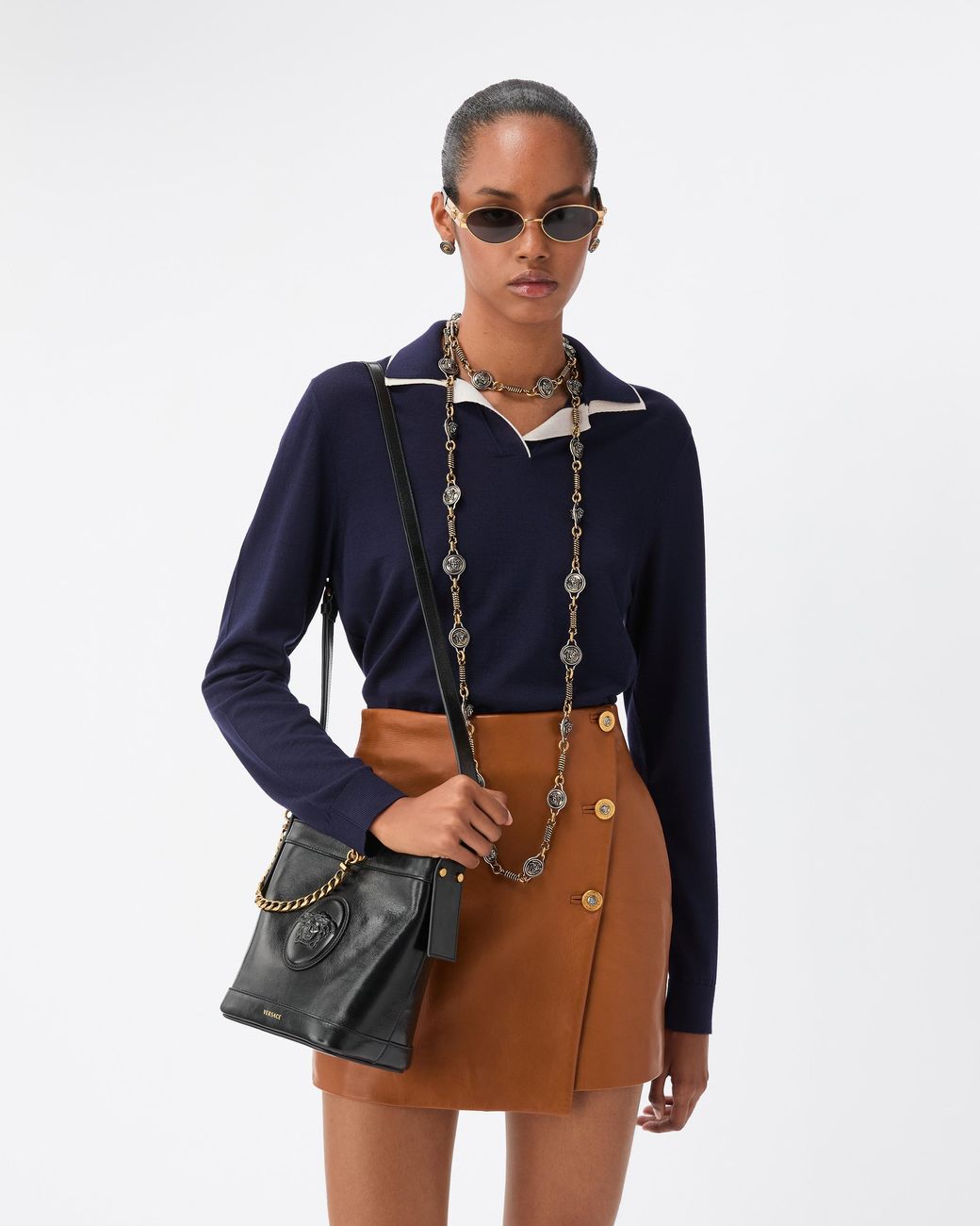 Versace Blue Wool Knit Polo Sweater