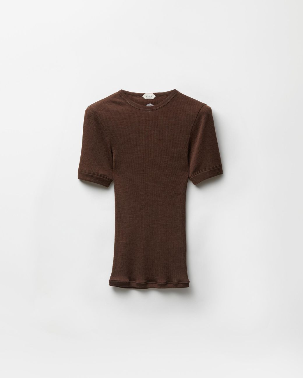 Versace Brown Embroidered Wool Ribbed Knit T-Shirt