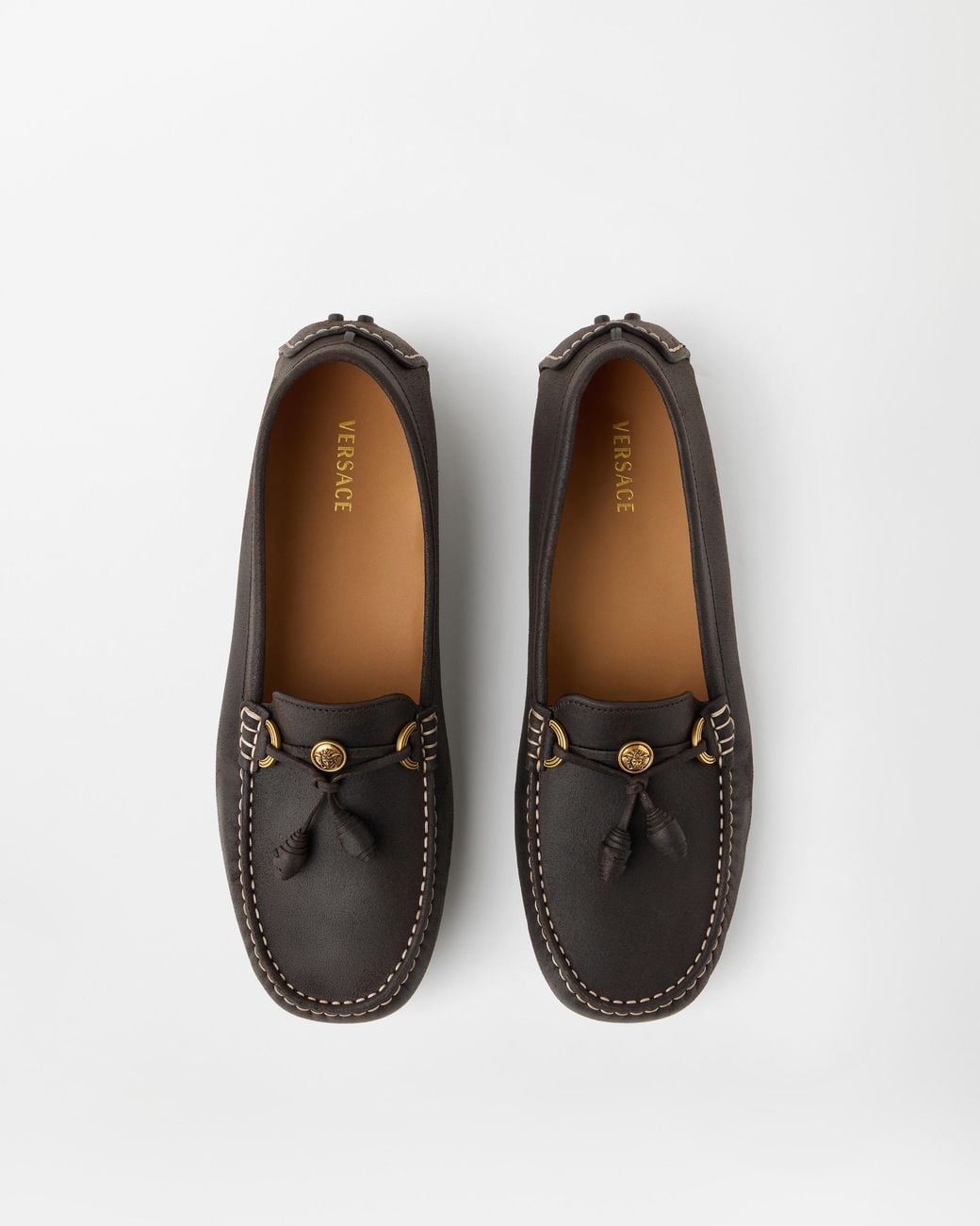Versace White Robin Suede Driver Shoes for men