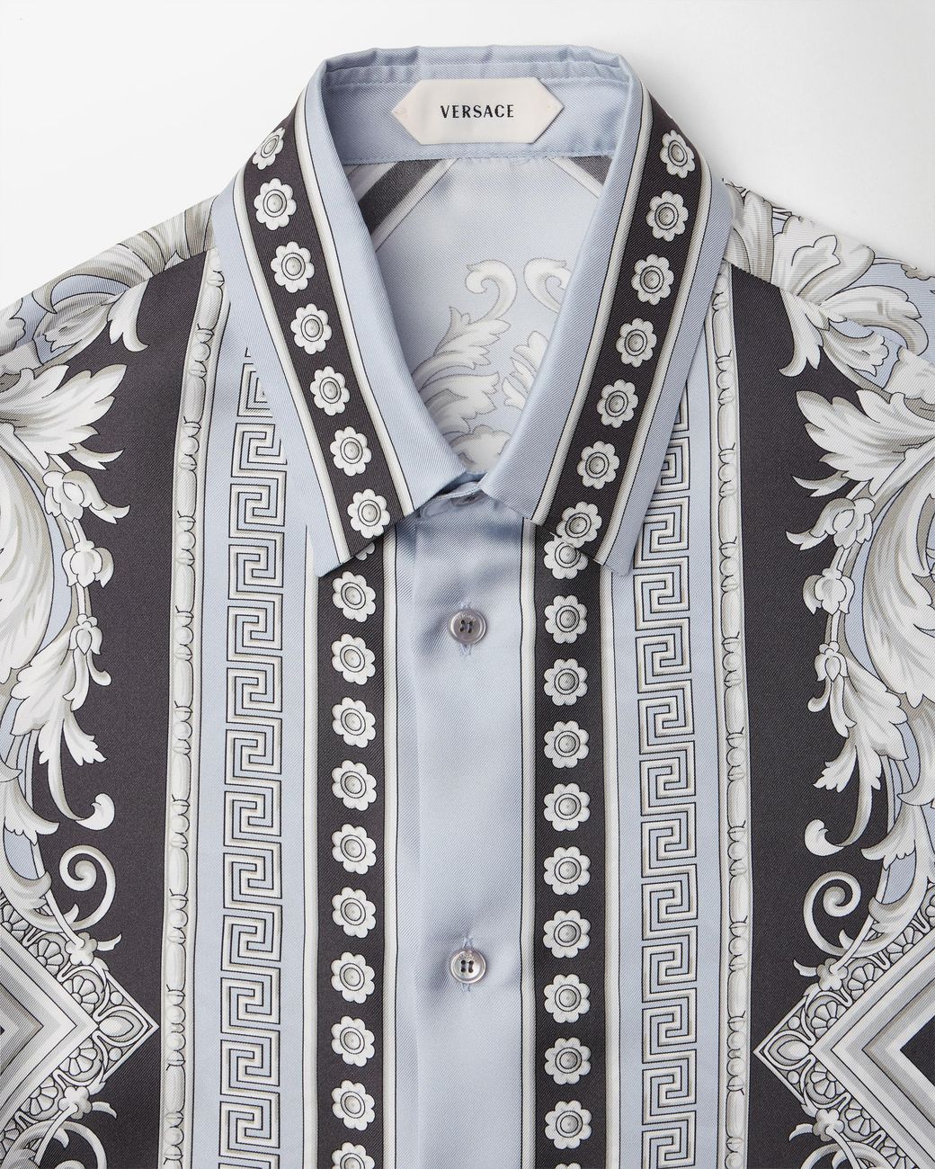 Versace Gray Printed Silk Twill Regular Shirt for men