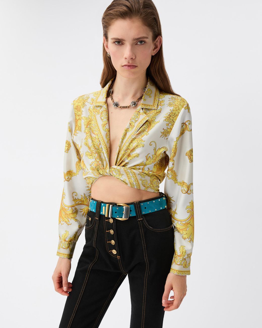 Versace Metallic Printed Silk Twill Shirt