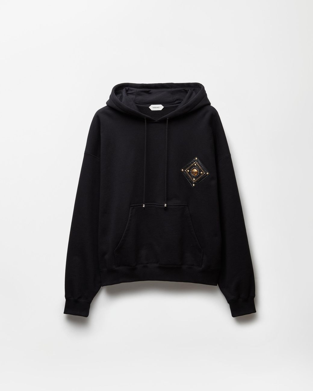 Versace Black Embellished Cotton-Jersey Hoodie for men