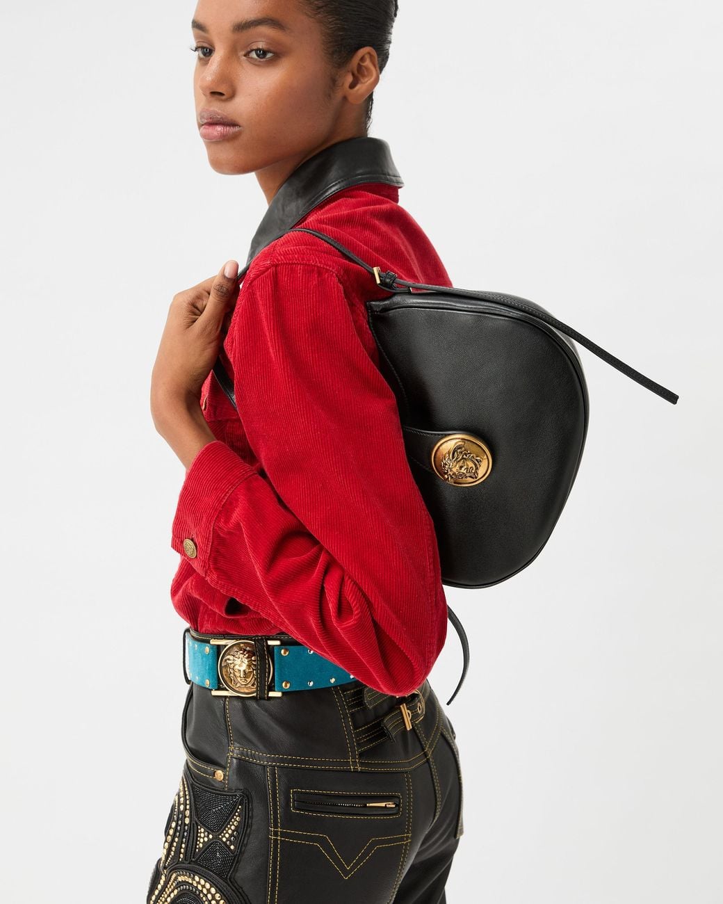 Versace Black Emblème Nappa Hobo Bag
