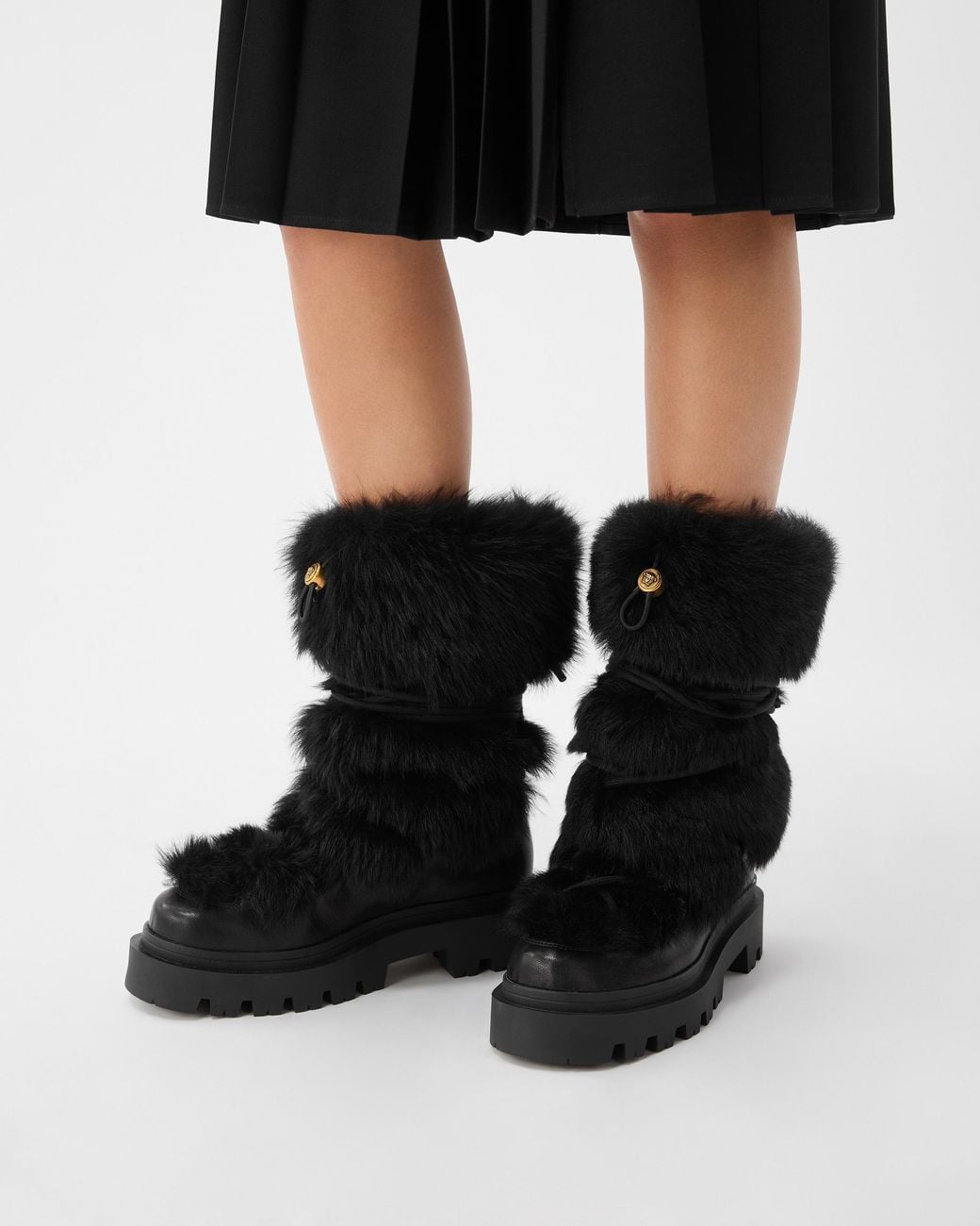 Versace Black Vega Shearling & Nappa Boots