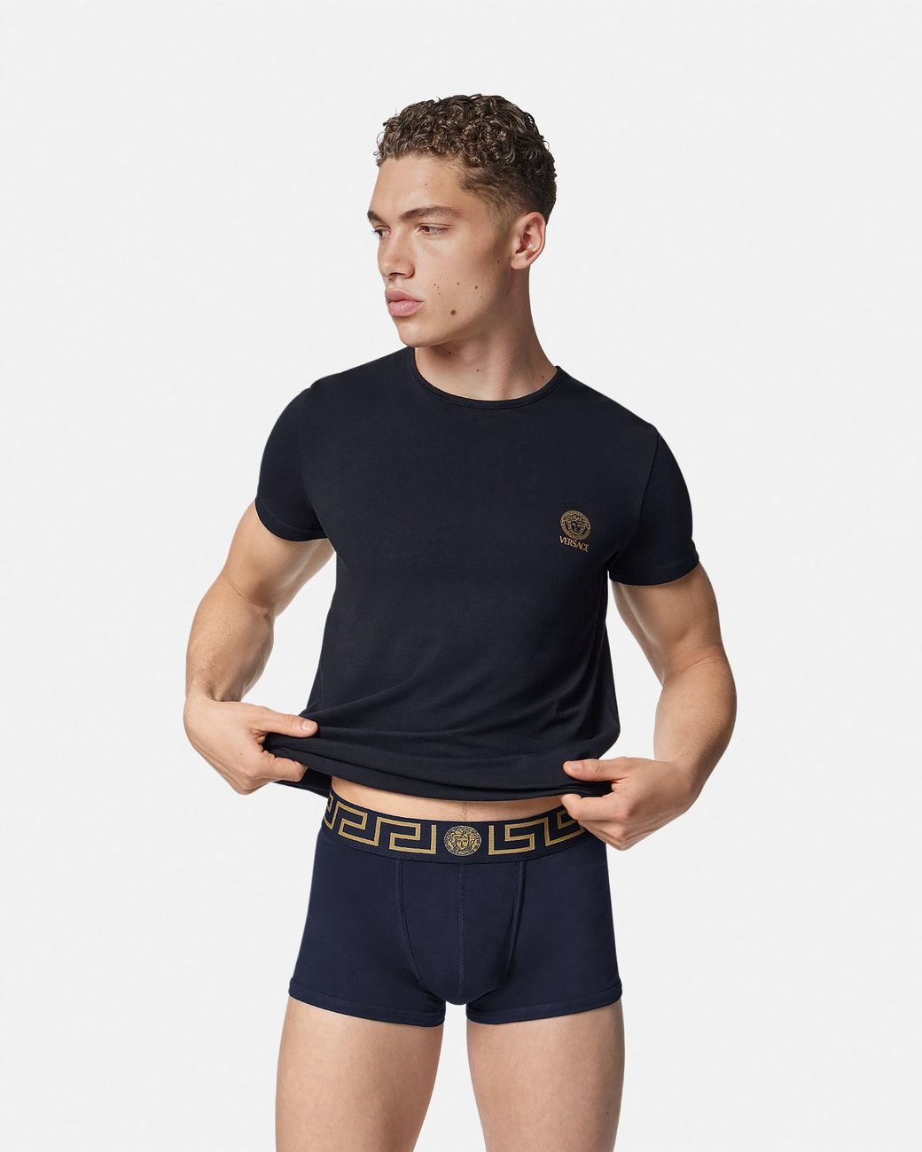 Versace Blue Boxer Adhérent À Bordure Greca for men