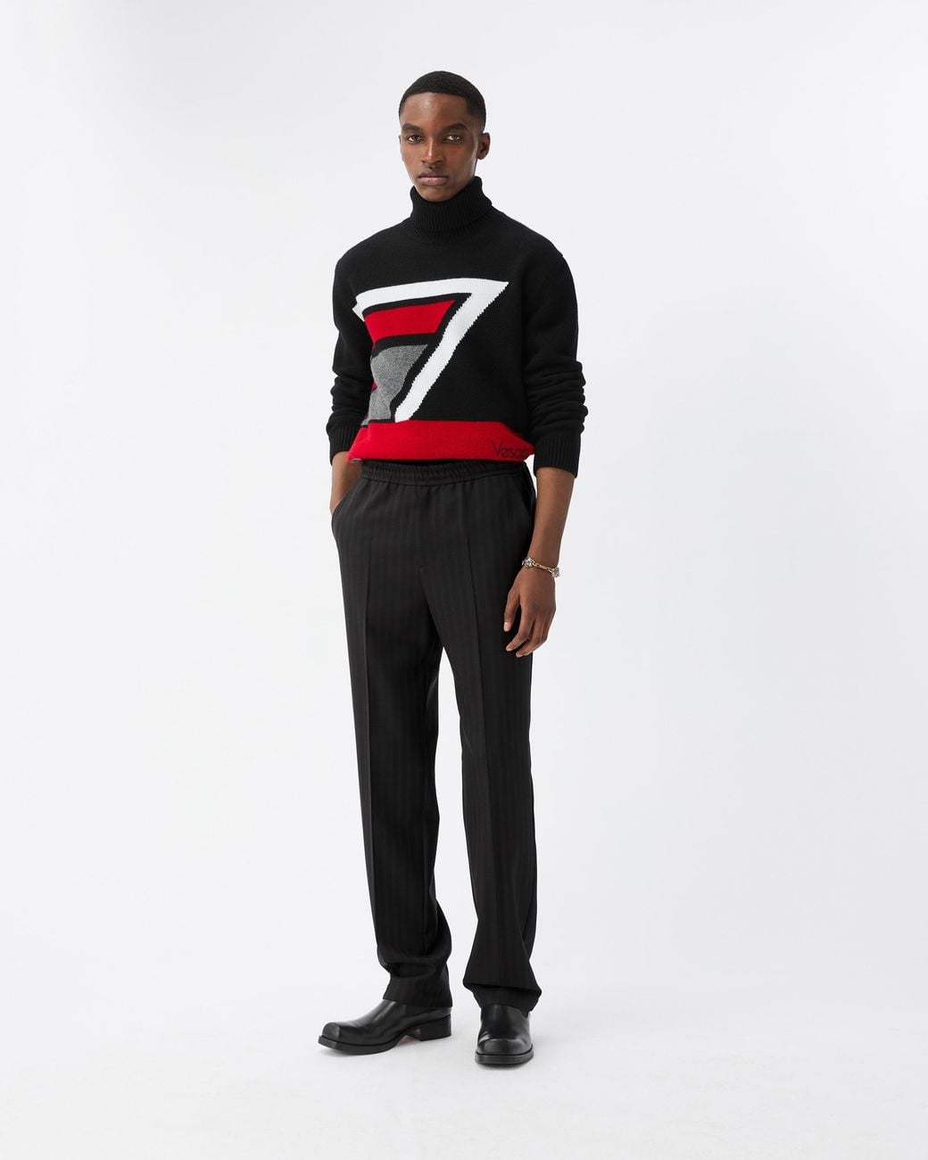 Versace Black Jacquard Wool Pants for men