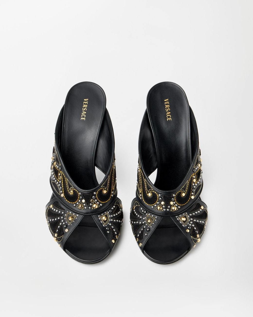 Versace Black Gianni Embroidered Leather Mules 90 Mm