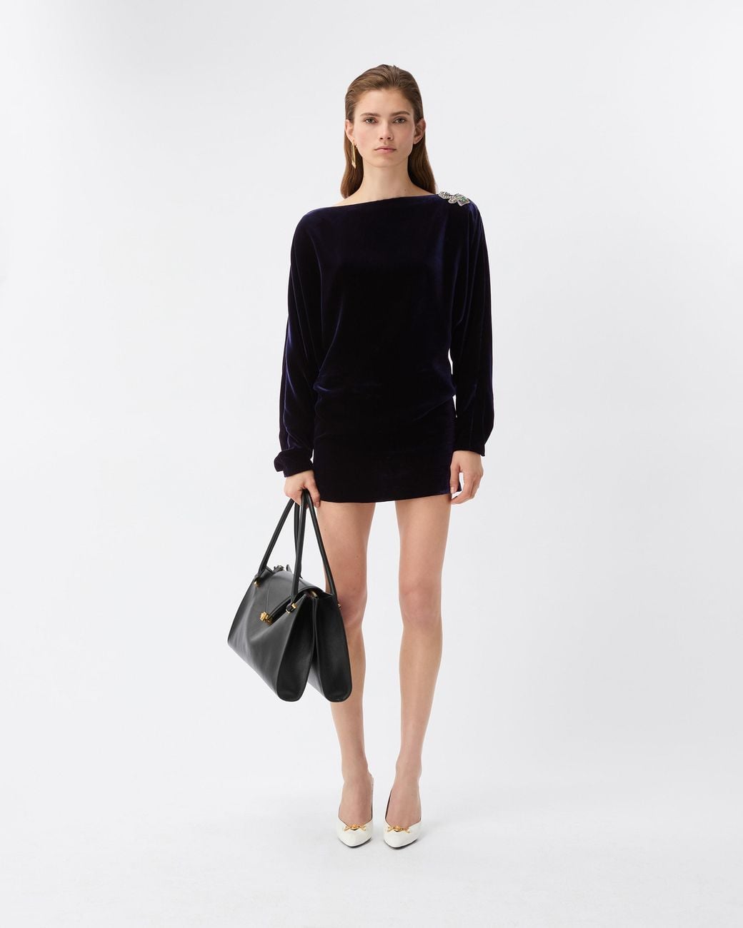 Versace Black Embroidered Velvet Mini Dress