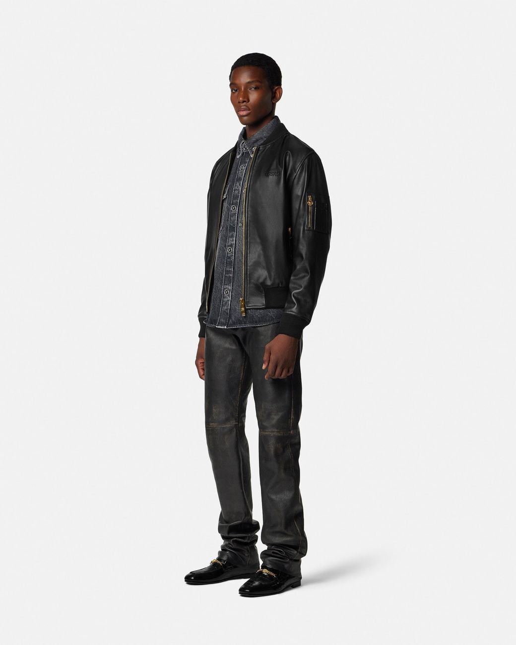 Versace Black Leather Bomber for men
