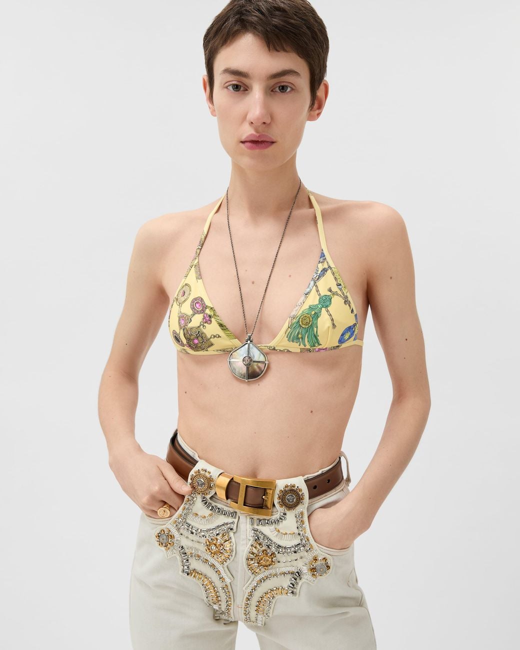 Versace Metallic Printed Bikini Top