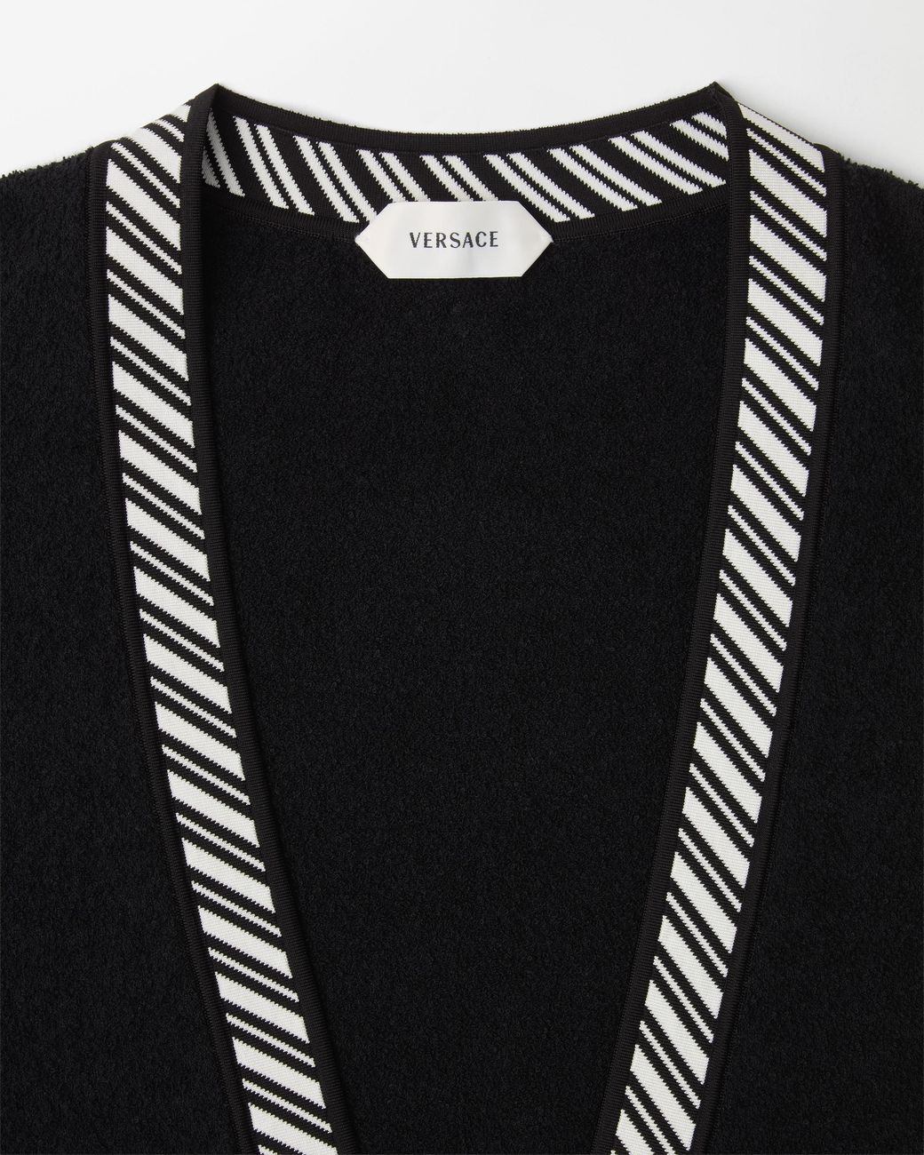 Versace Black Terry-Knit Cotton V-Neck Cardigan