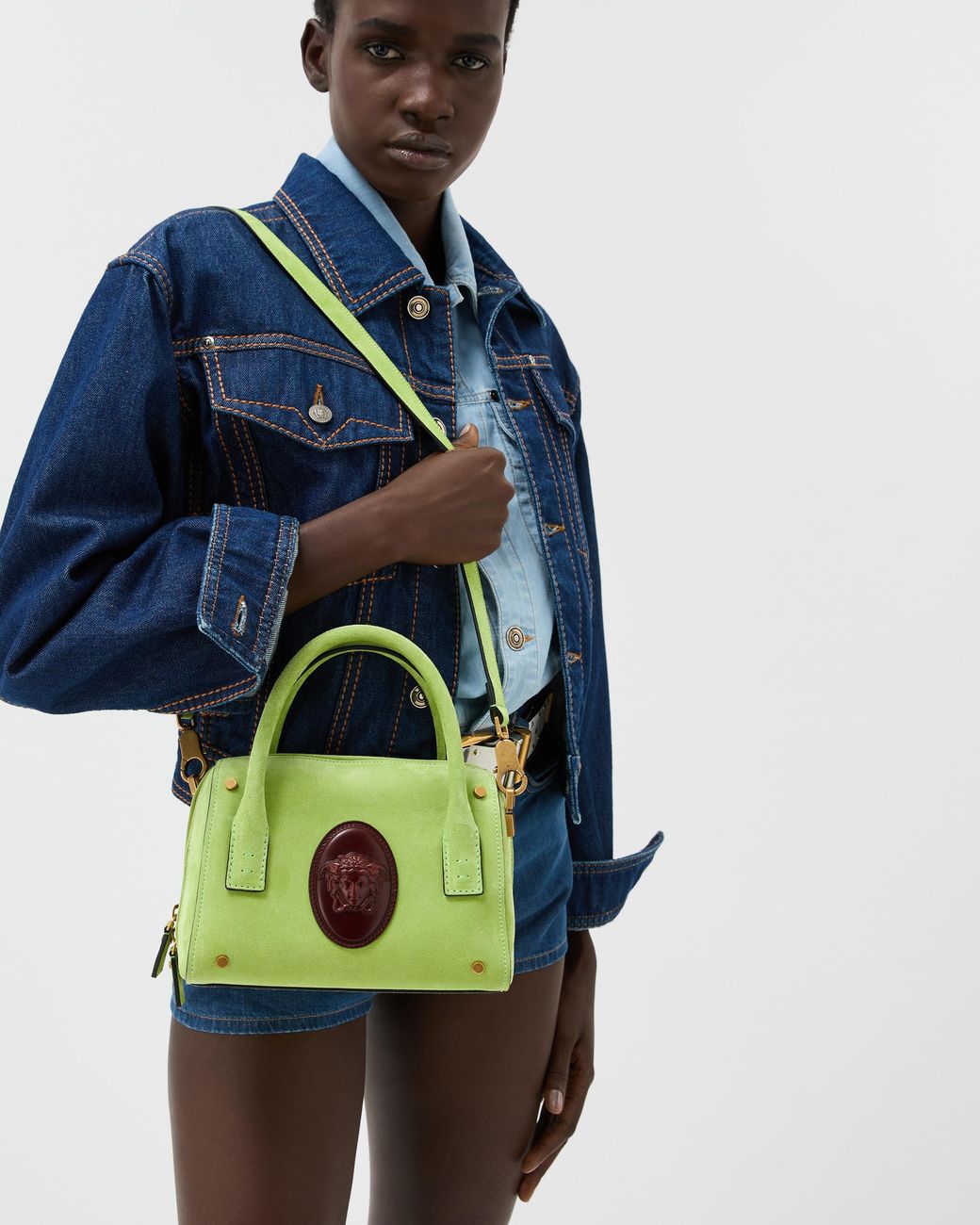 Versace Green Roomy Small Suede Boston Bag