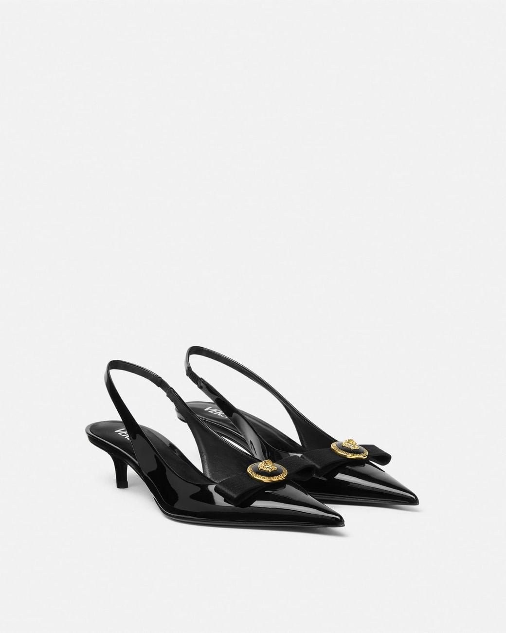 Versace White Gianni Ribbon Patent Slingbacks 45 Mm