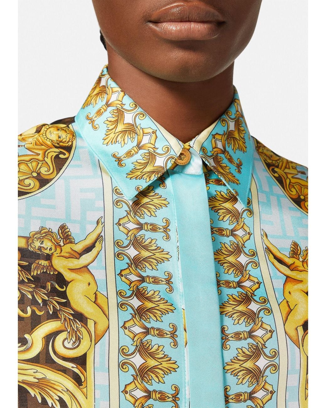 gold versace dress shirt Printed Silk Twill Regular Shirt Black,Gold