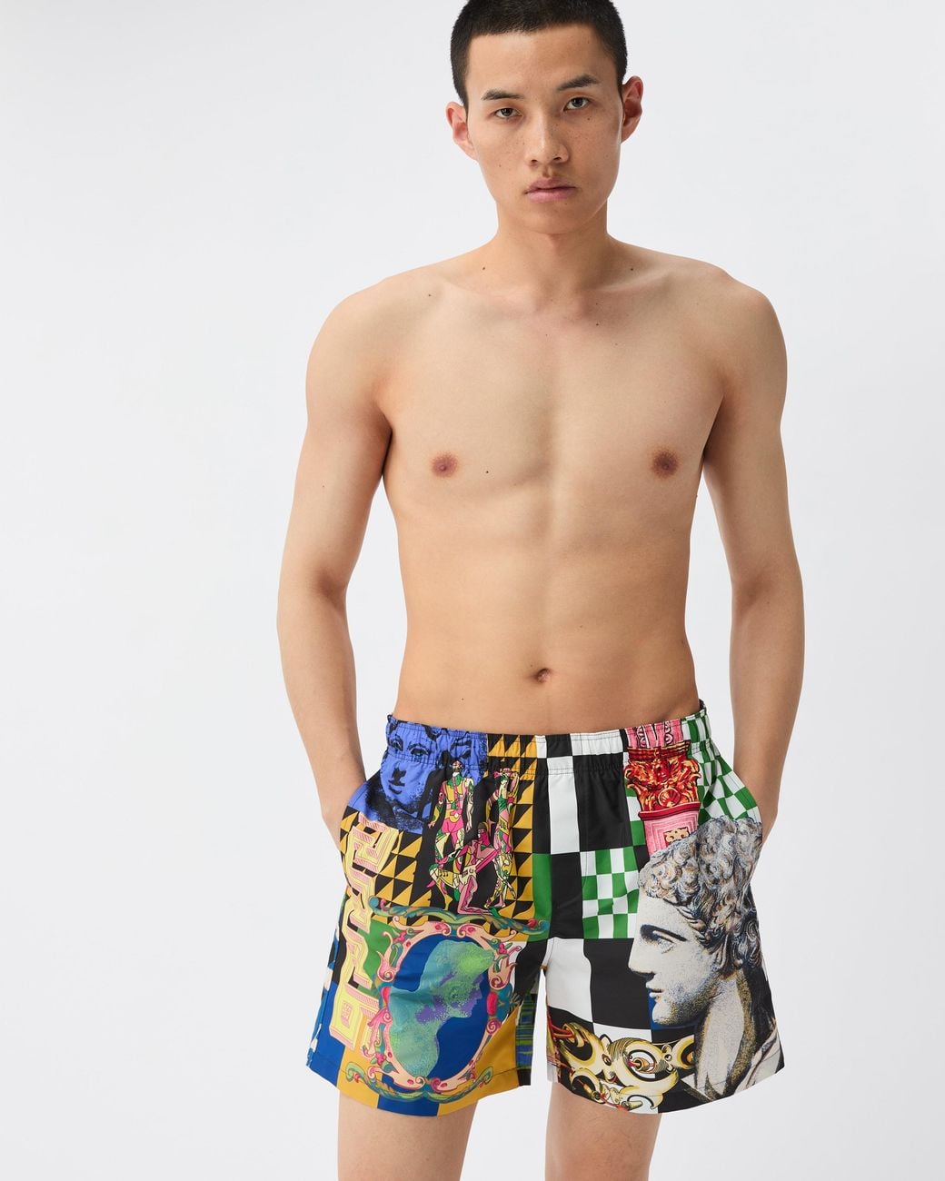 Versace White Printed Boardshorts for men