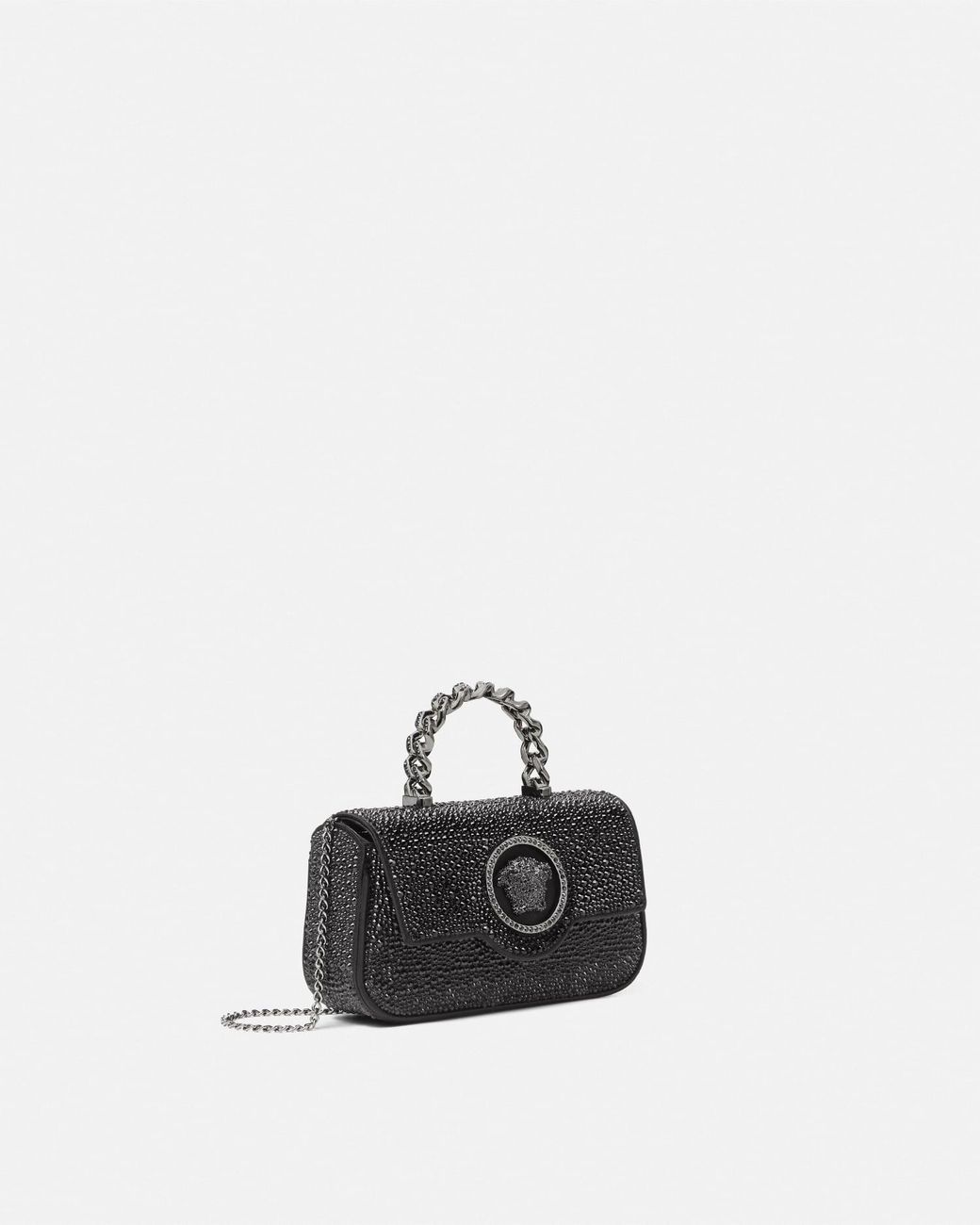 Versace White La Medusa Embellished Satin Mini Bag