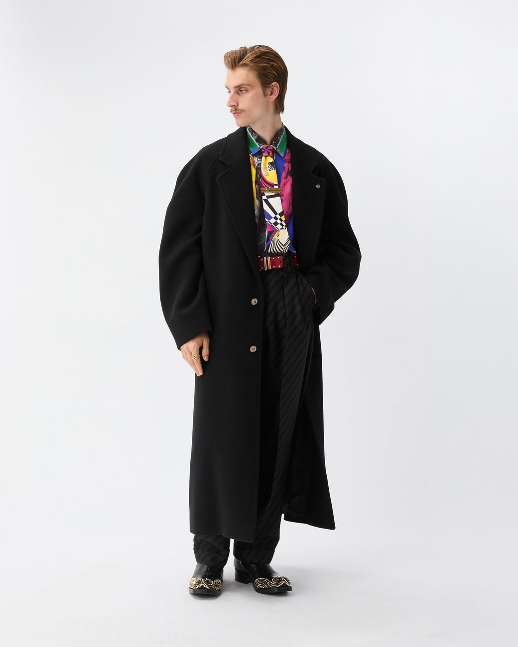 Versace Black Cavalry Wool Coat for men