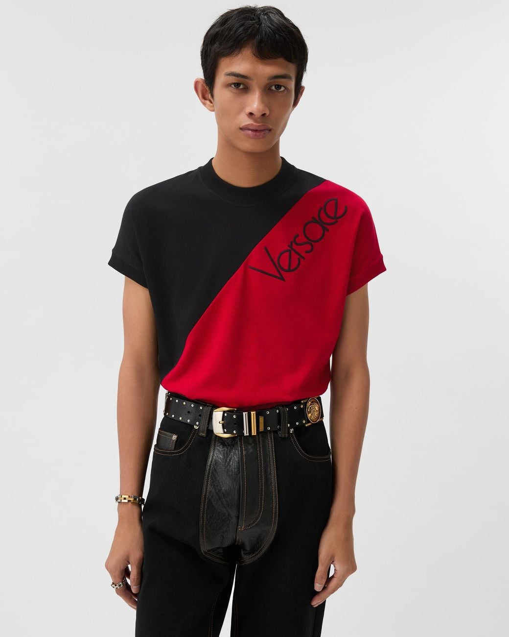 Versace Embroidered-Logo Stretch Cotton-Jersey Slim T-Shirt for men