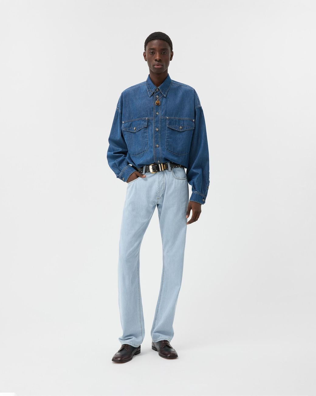 Versace Blue Straight Chambray Jeans for men