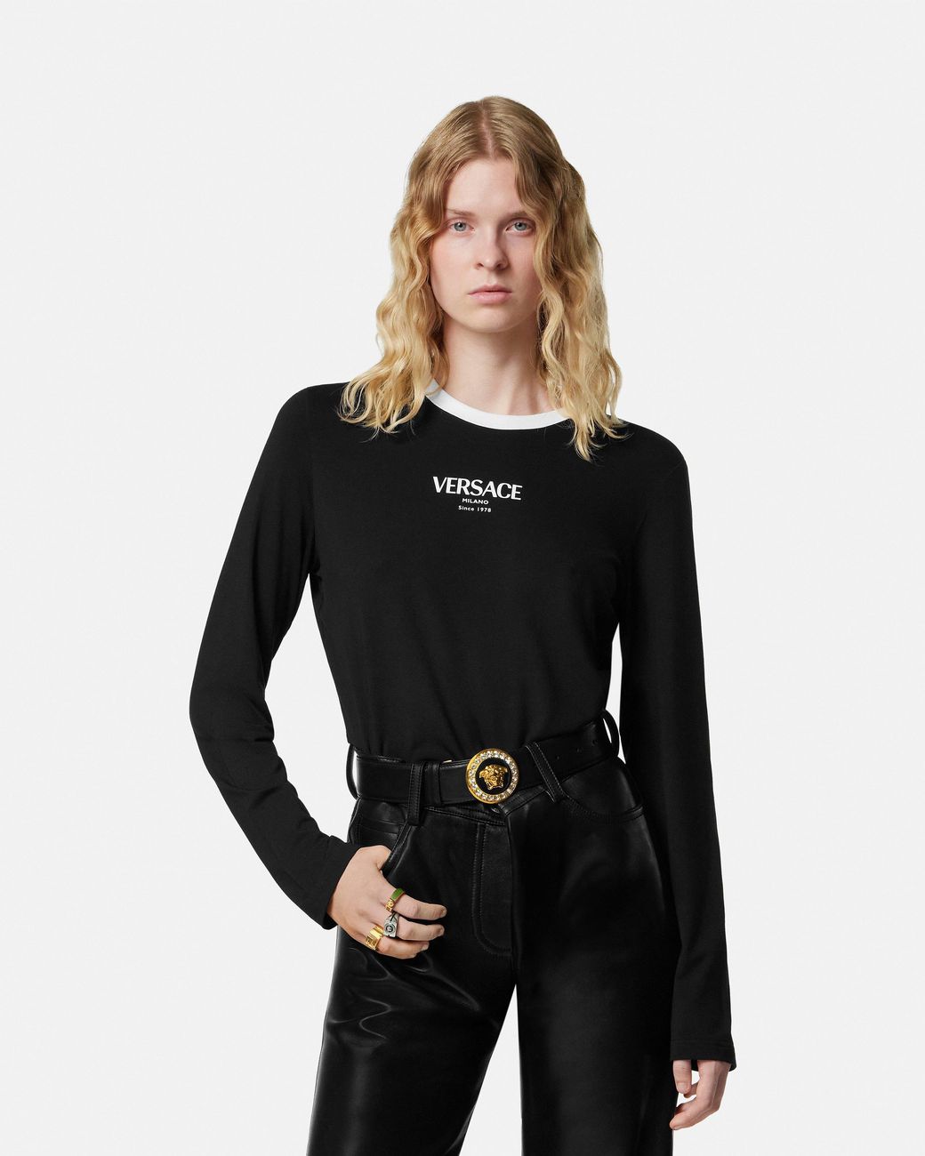 Versace Black Stretch Viscose-Jersey T-Shirt