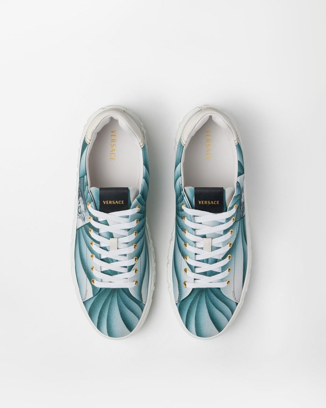 Versace Blue Greca Printed Canvas Sneakers for men
