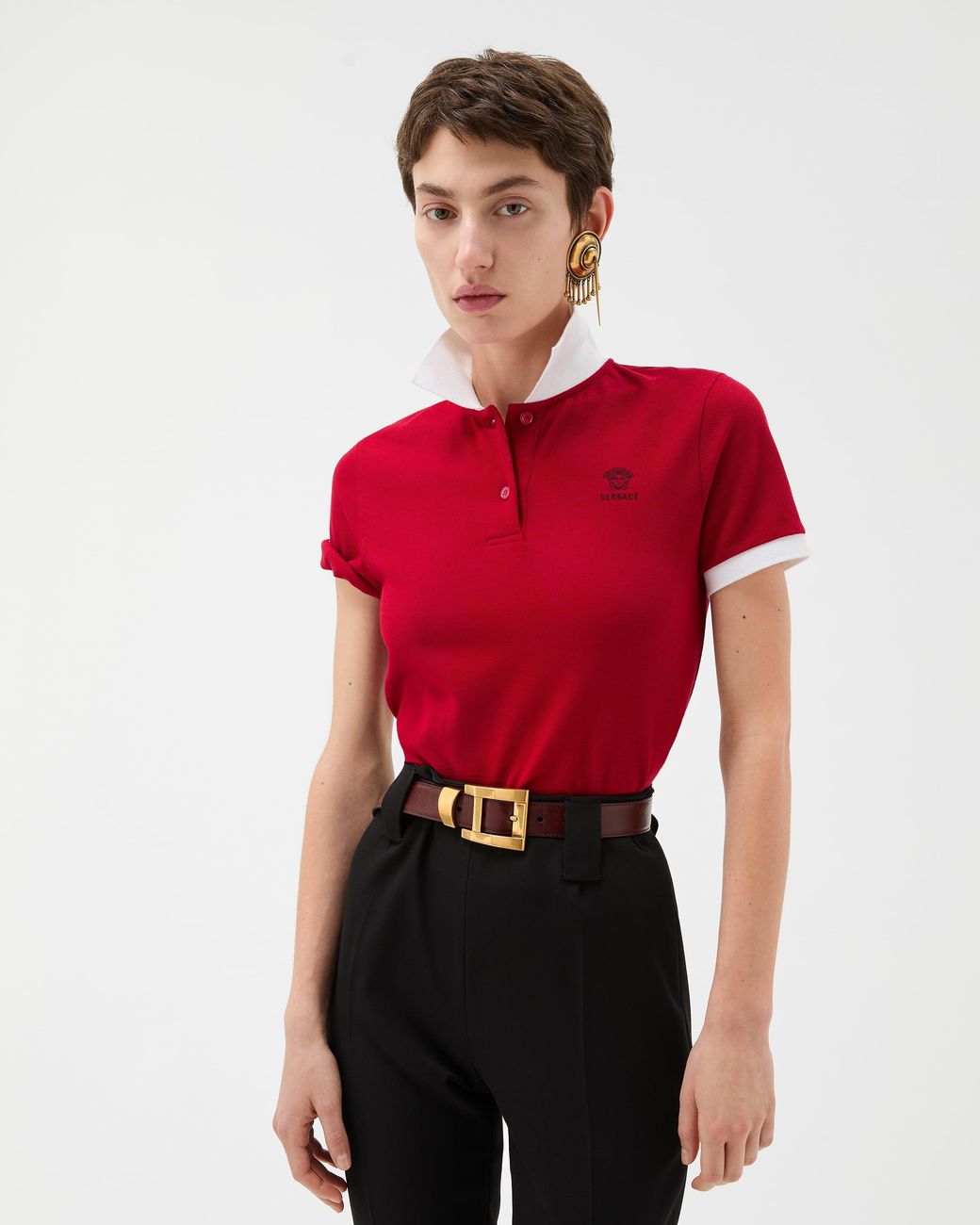 Versace Embroidered Cotton Piqué Polo