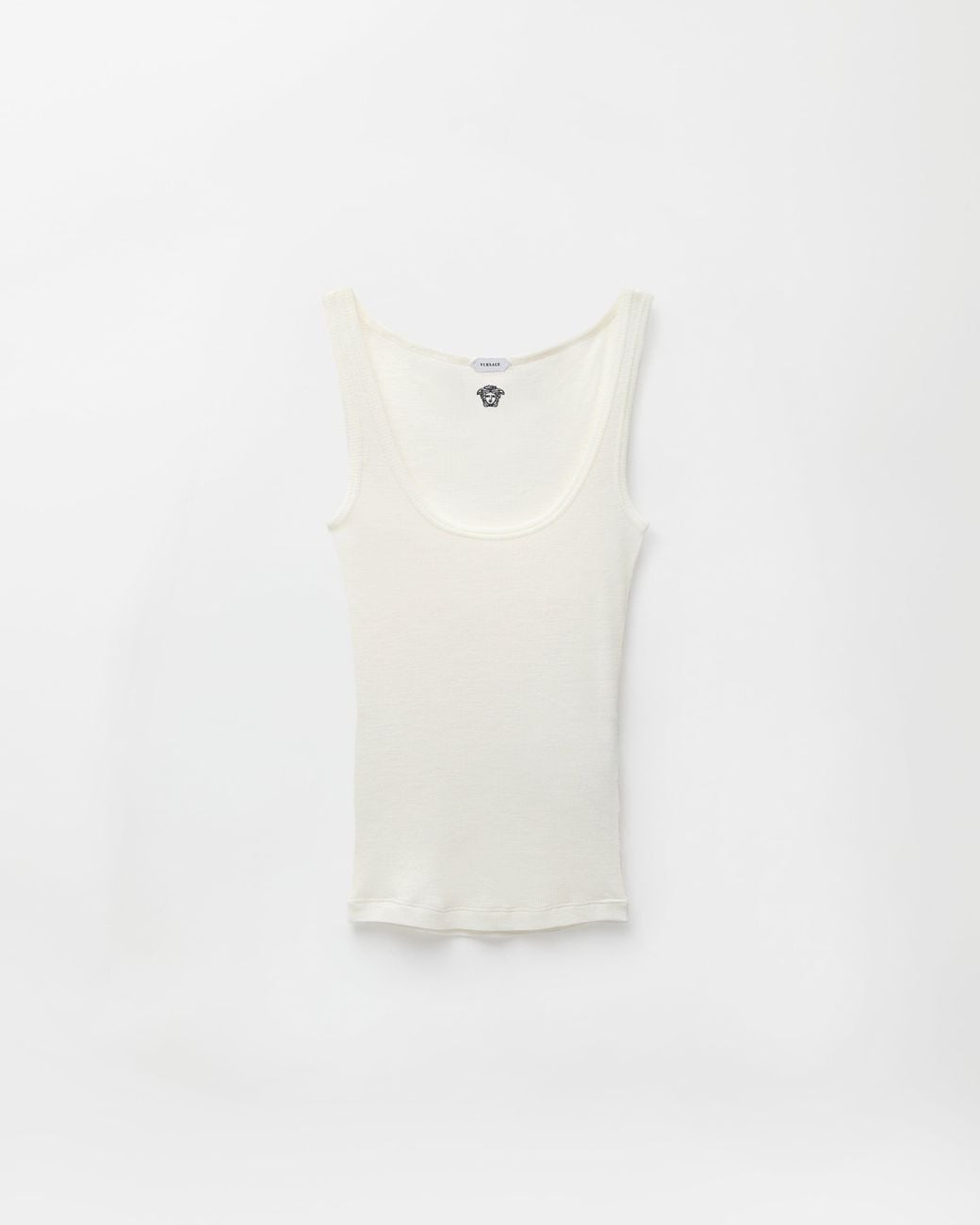 Versace White Embroidered Ribbed Wool Tank Top