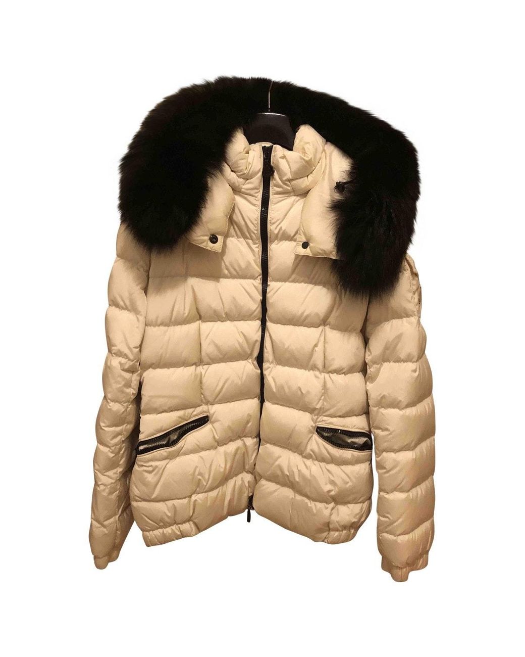 Moncler Fur Hood Coat in White - Lyst