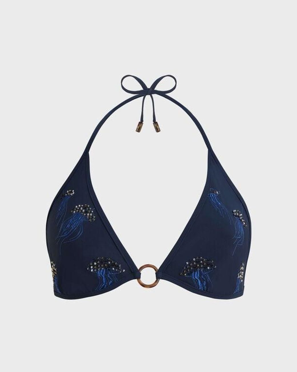 Vilebrequin Blue Embroidered Triangle Bikini Top Beaded Jellyfish