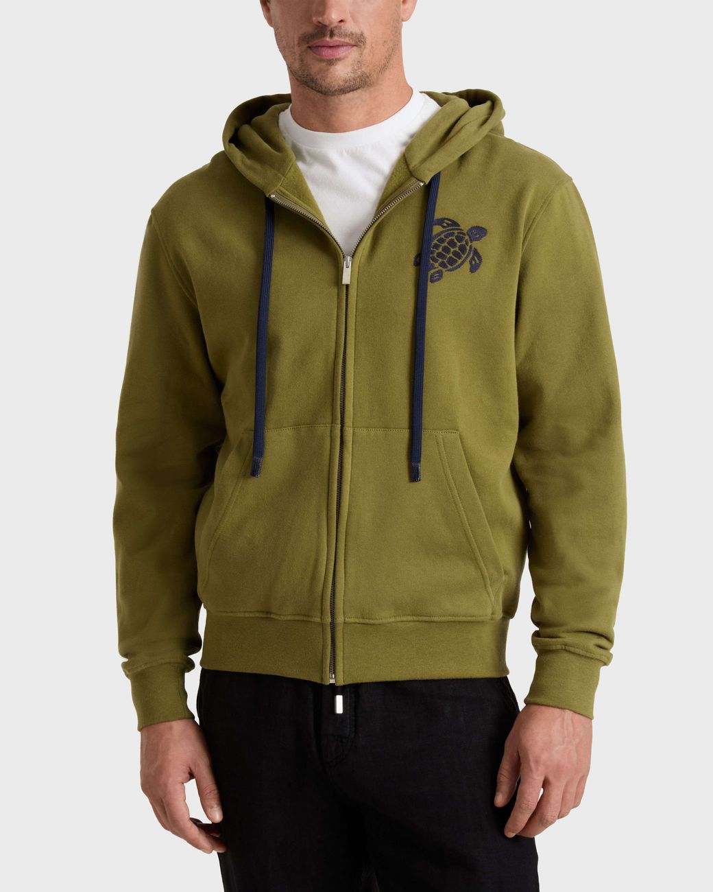Vilebrequin Blue Cotton Full Zip Hoodie Big Turtle Embroidery for men