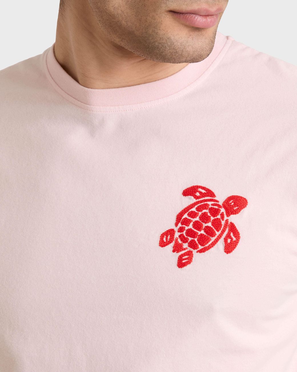 Vilebrequin Pink Organic Cotton T-Shirt Big Turtle Embroidery for men