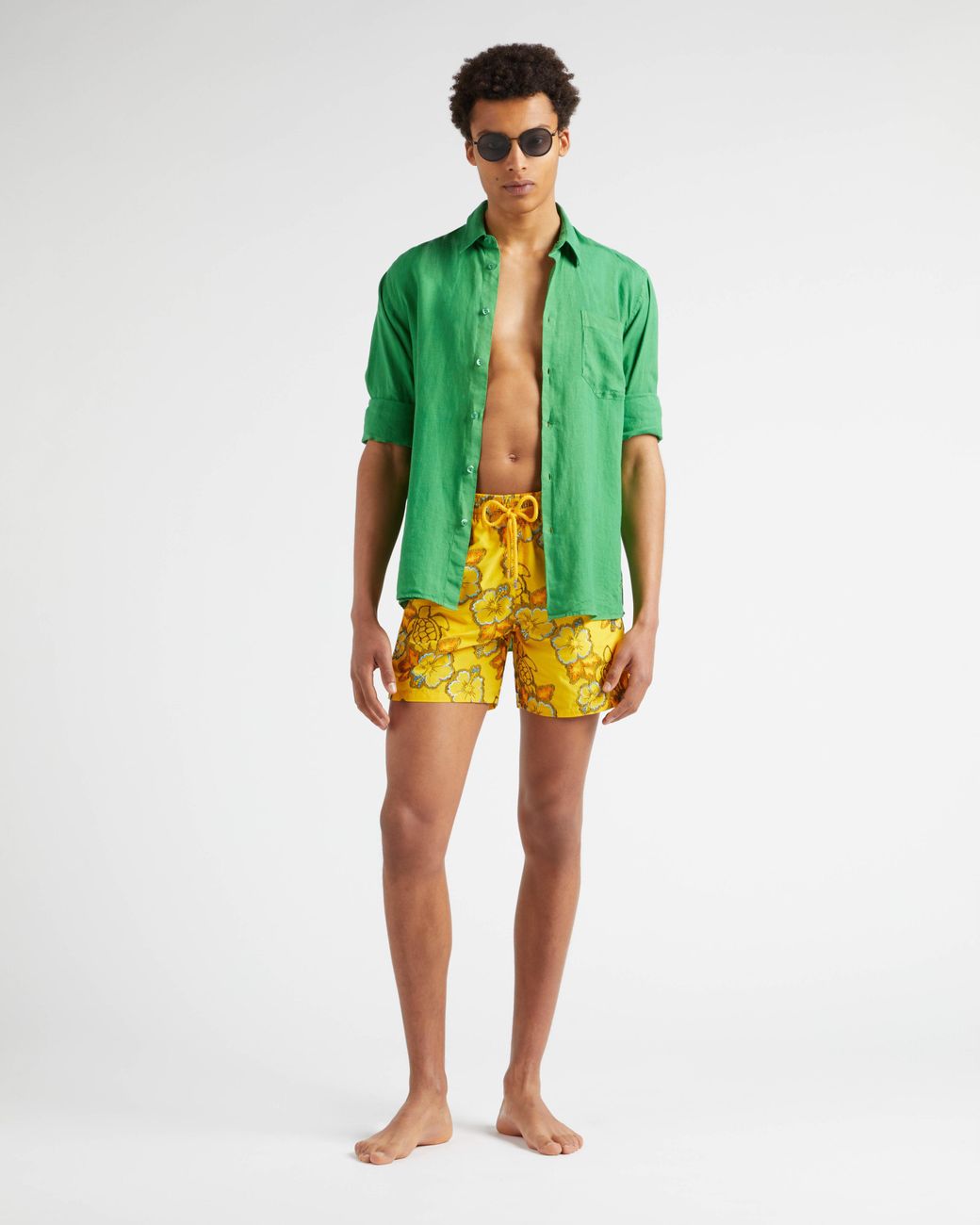 Vilebrequin Yellow Swim Shorts Embroidered Hibiscus for men