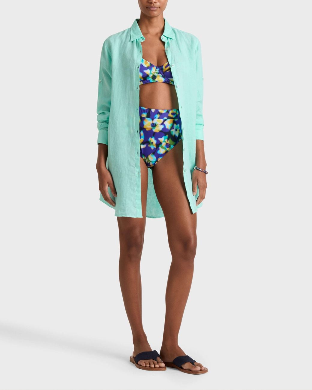 Vilebrequin Green Linen Shirt Dress Solid