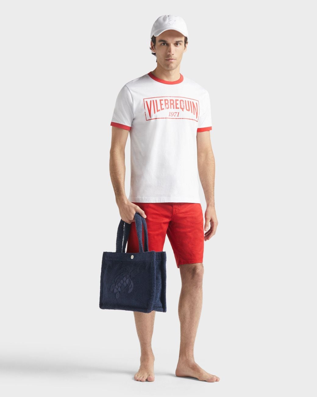 T-Shirt En Jersey De Coton Léger Logo Bicolore Homme Vilebrequin pour homme en coloris White