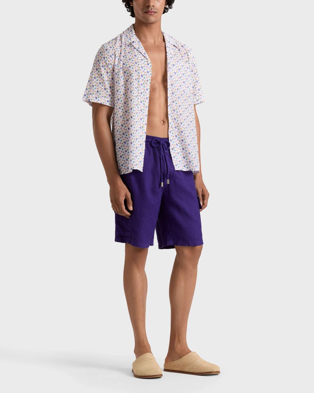 Vilebrequin Blue Linen Bermuda Shorts Cargo Pockets for men