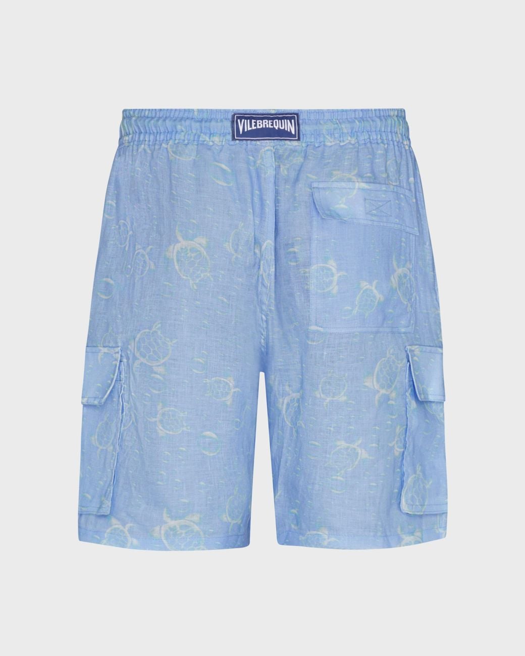 Vilebrequin Blue Linen Bermuda Shorts Bubbles Turtles 3D for men
