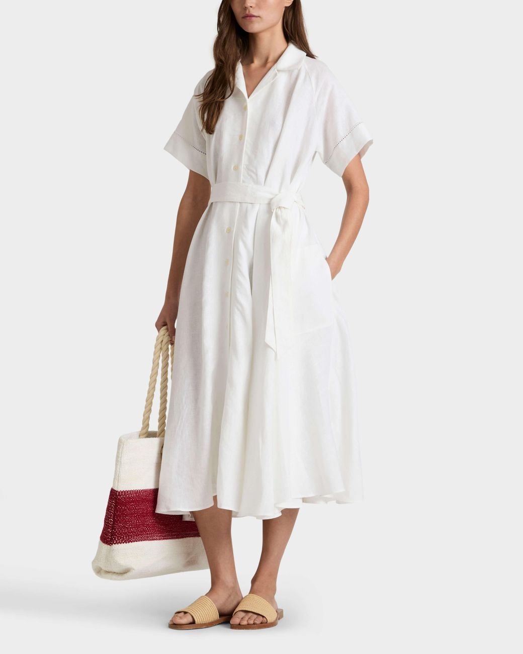 Vilebrequin White Long Linen Shirt Dress Solid