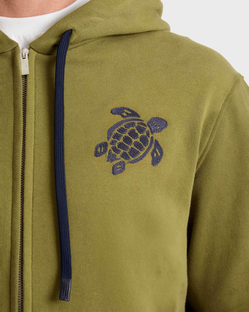 Vilebrequin Blue Cotton Full Zip Hoodie Big Turtle Embroidery for men