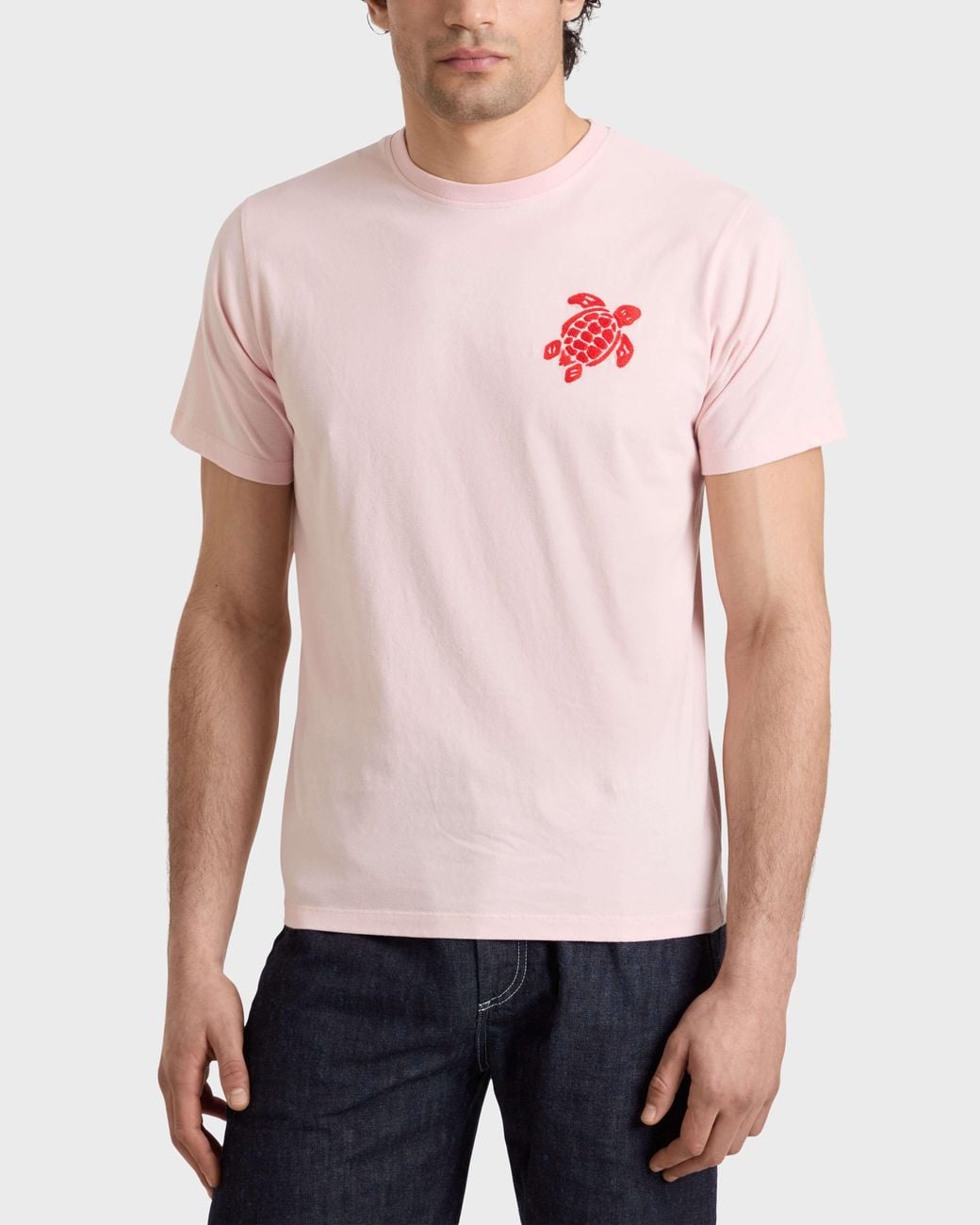 Vilebrequin Pink Organic Cotton T-Shirt Big Turtle Embroidery for men