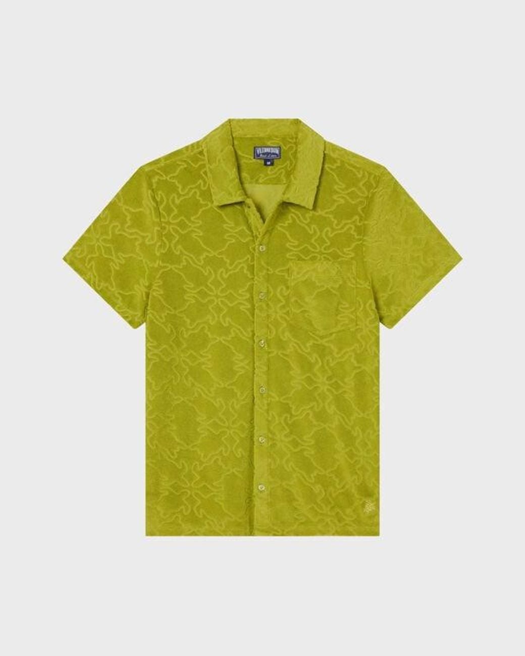 Vilebrequin Yellow Terry Bowling Shirt Turtles Net Jacquard for men