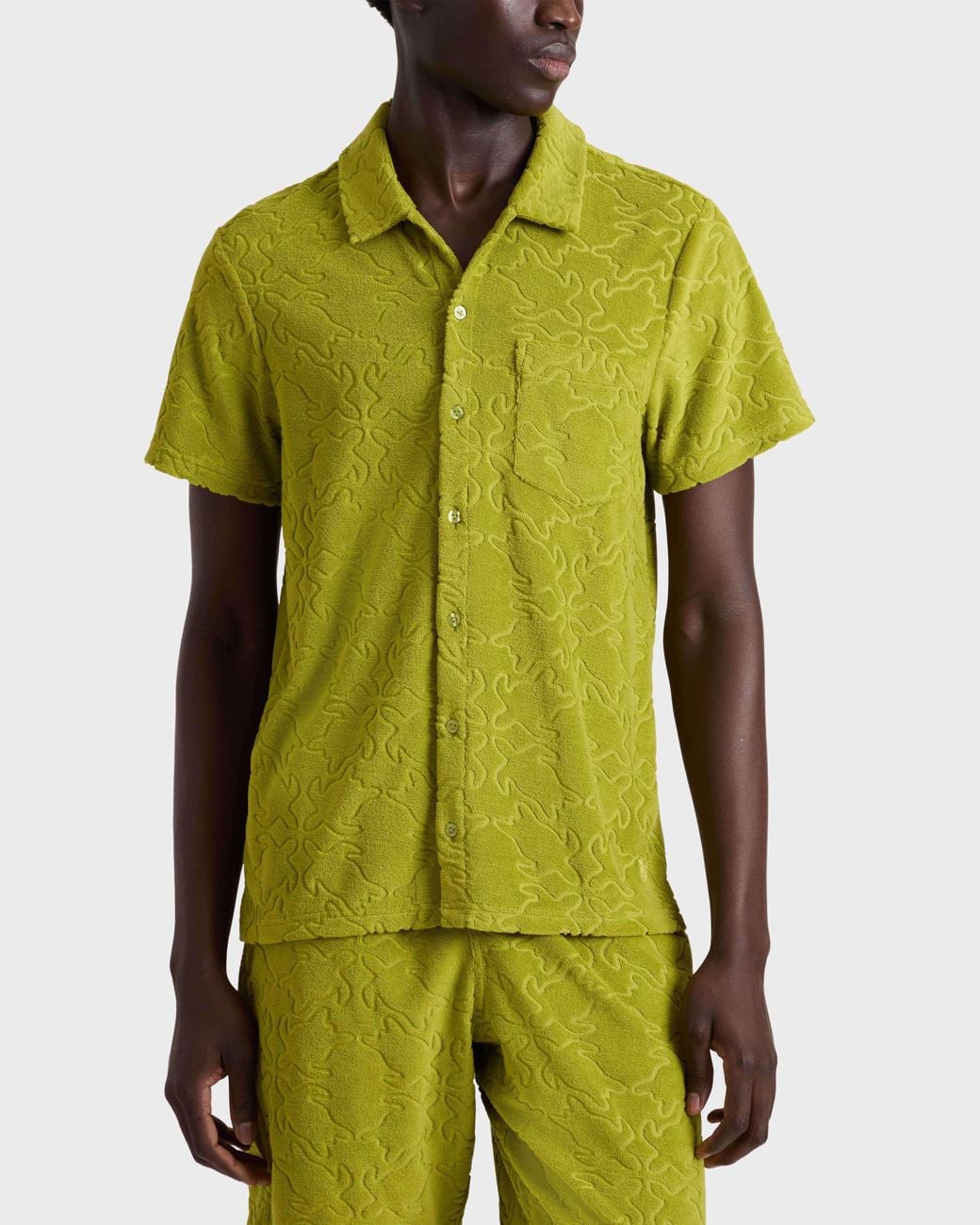 Vilebrequin Yellow Terry Bowling Shirt Turtles Net Jacquard for men
