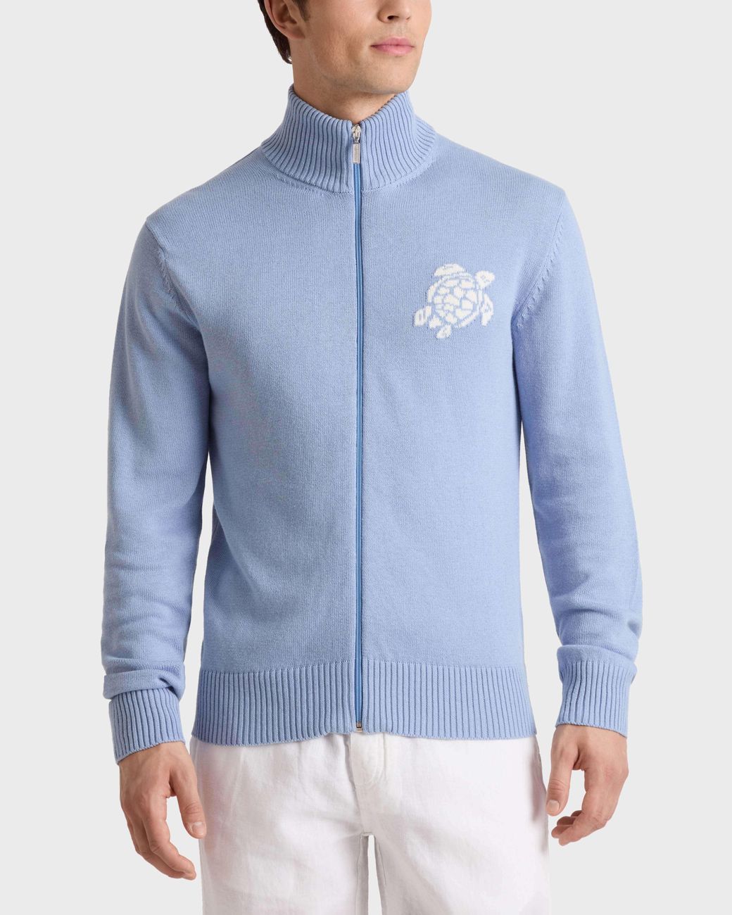 Vilebrequin Blue Cotton And Cashmere Full Zip Sweater Turtle for men