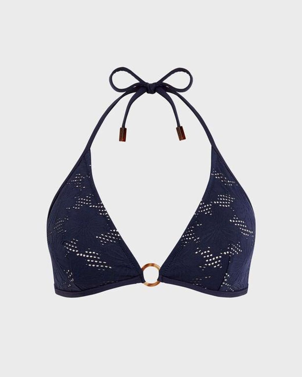 Vilebrequin Blue Triangle Bikini Top Jacquard Fleur Broderie Anglaise