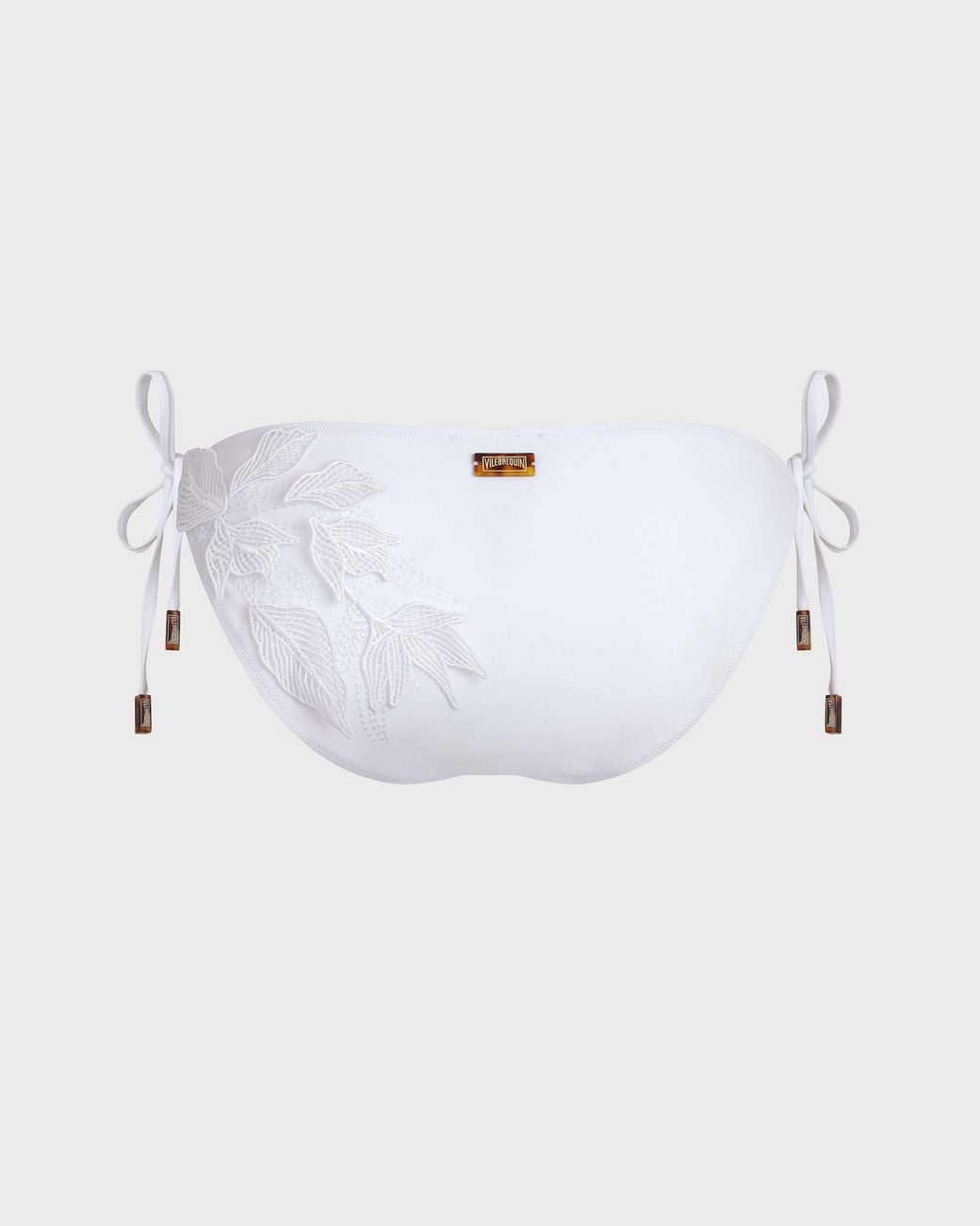 Vilebrequin White Embroidered Side-Tie Bikini Bottom Strelitzia Flower
