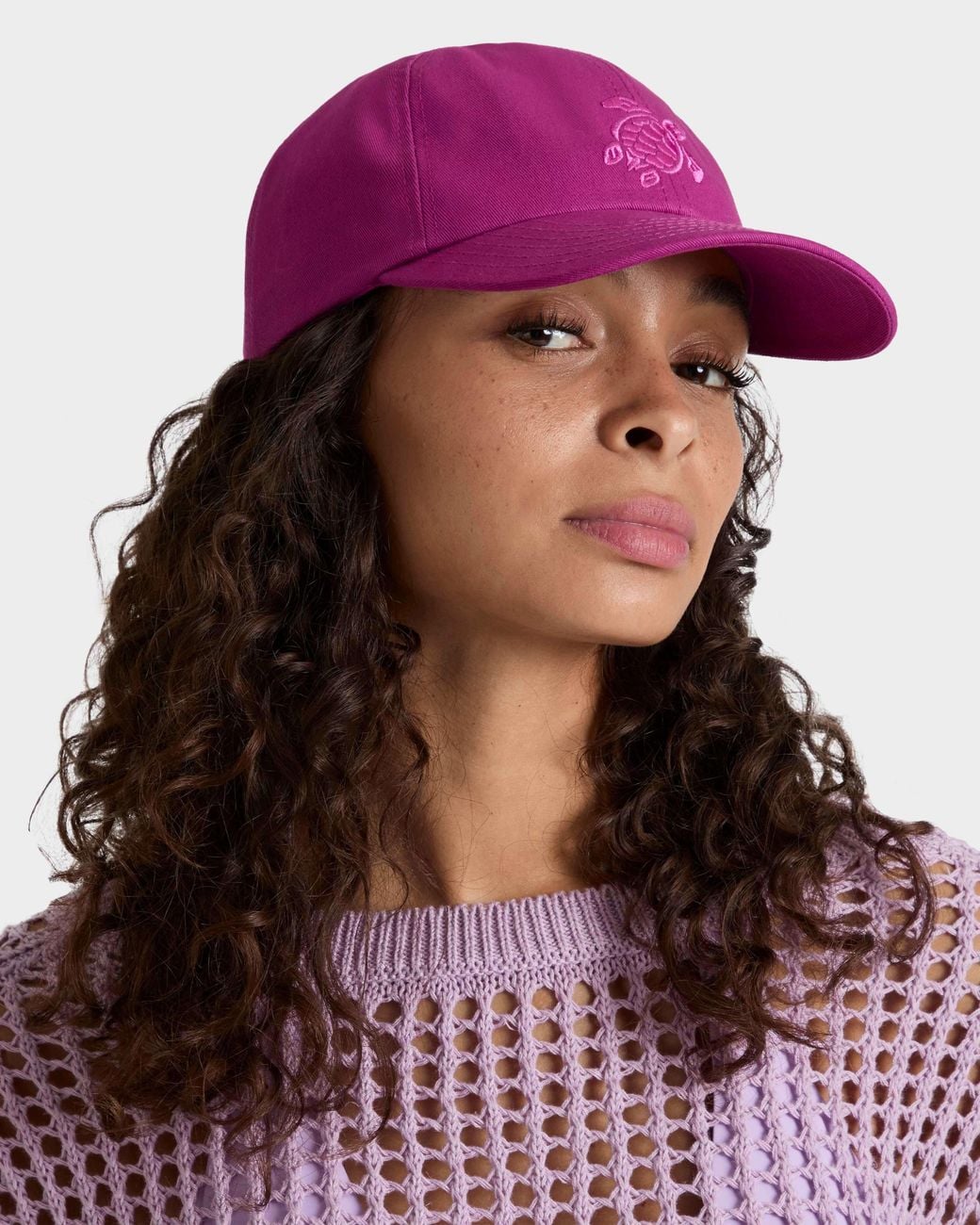 Vilebrequin Pink Solid Cotton Cap Turtle Embroidery
