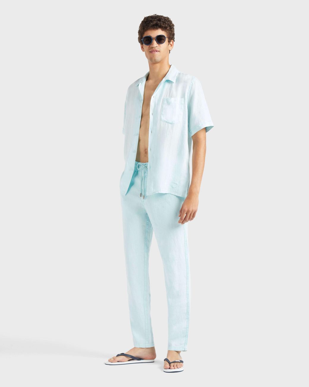 Vilebrequin Blue Linen Pants Regular Fit Natural Dye for men