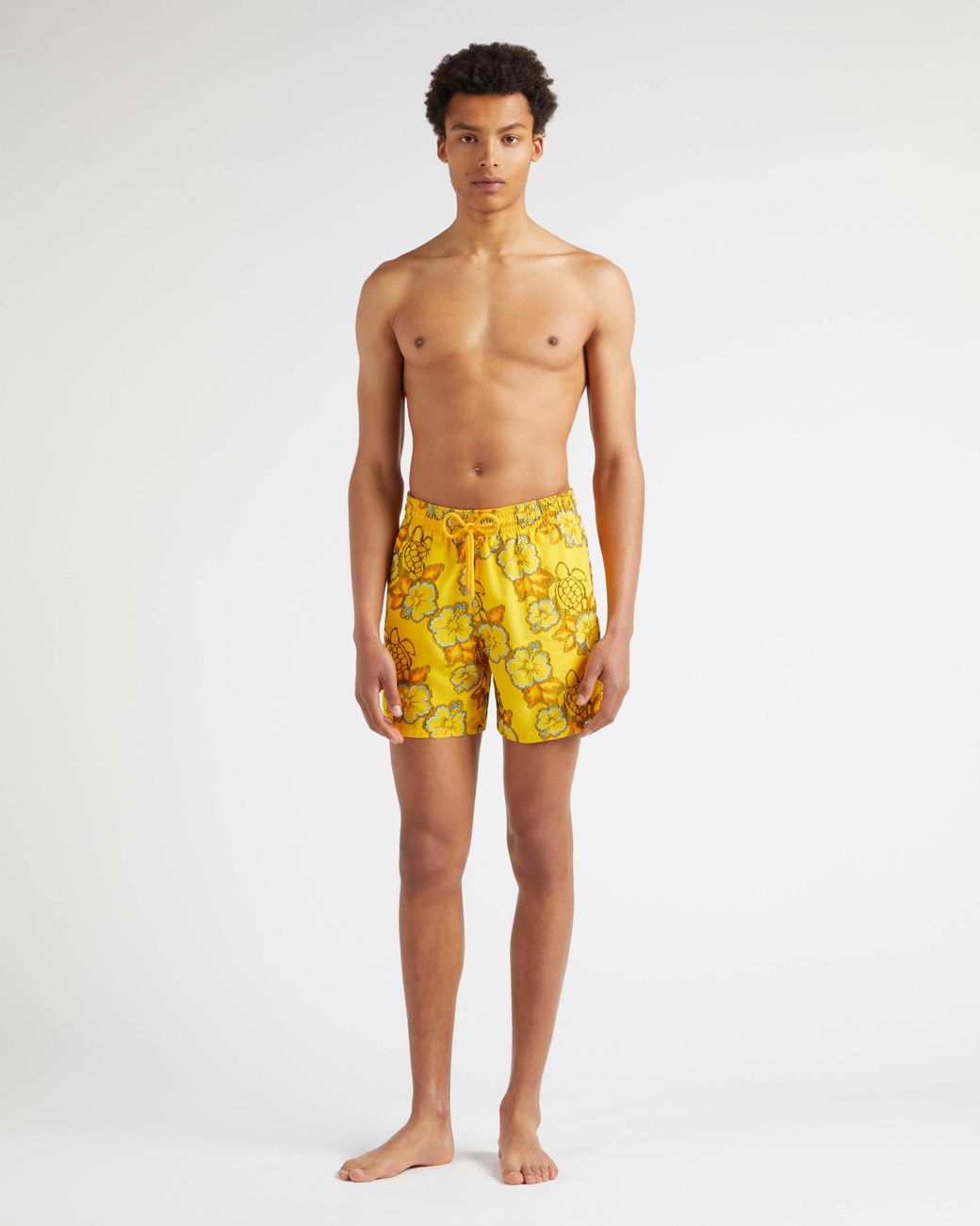 Vilebrequin Yellow Swim Shorts Embroidered Hibiscus for men