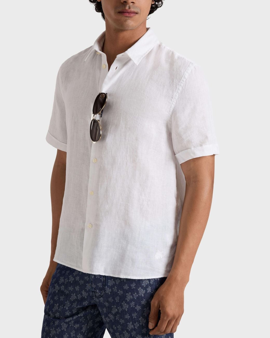 Vilebrequin White Short-Sleeve Linen Shirt Solid for men