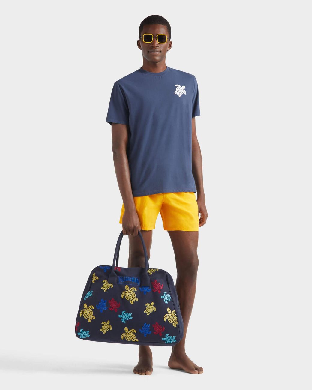 Vilebrequin Blue Organic Cotton T-Shirt Embroidered Turtle for men