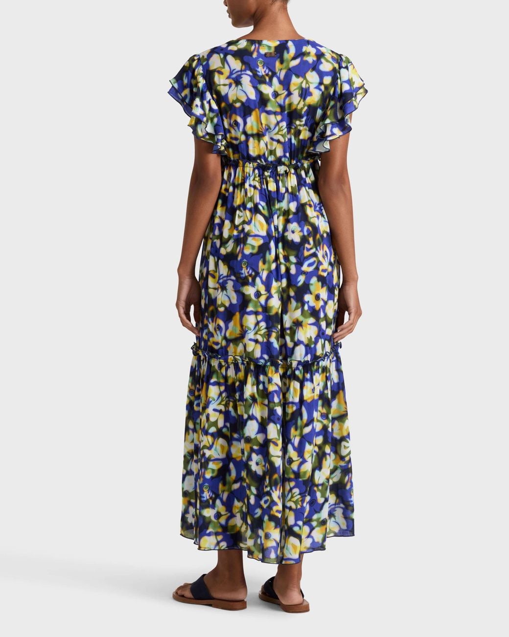 Vilebrequin Blue Viscose Long Dress Frangipanier Trouble